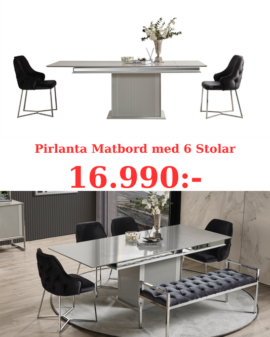 Pirlanta Förlängningsbart Matbord med 6 Stolar