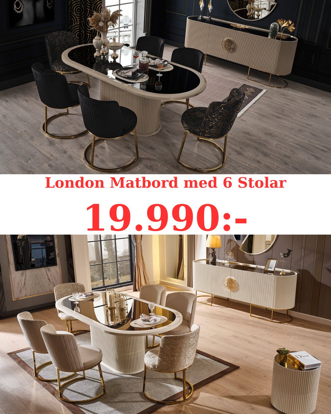 London Matbord med 6 Stolar