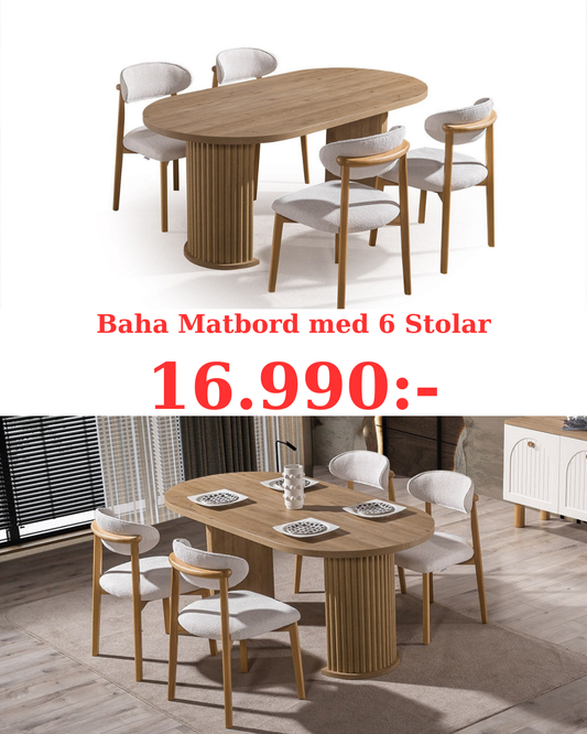 Baha Matgrupp - Matbord med 6 Stolar
