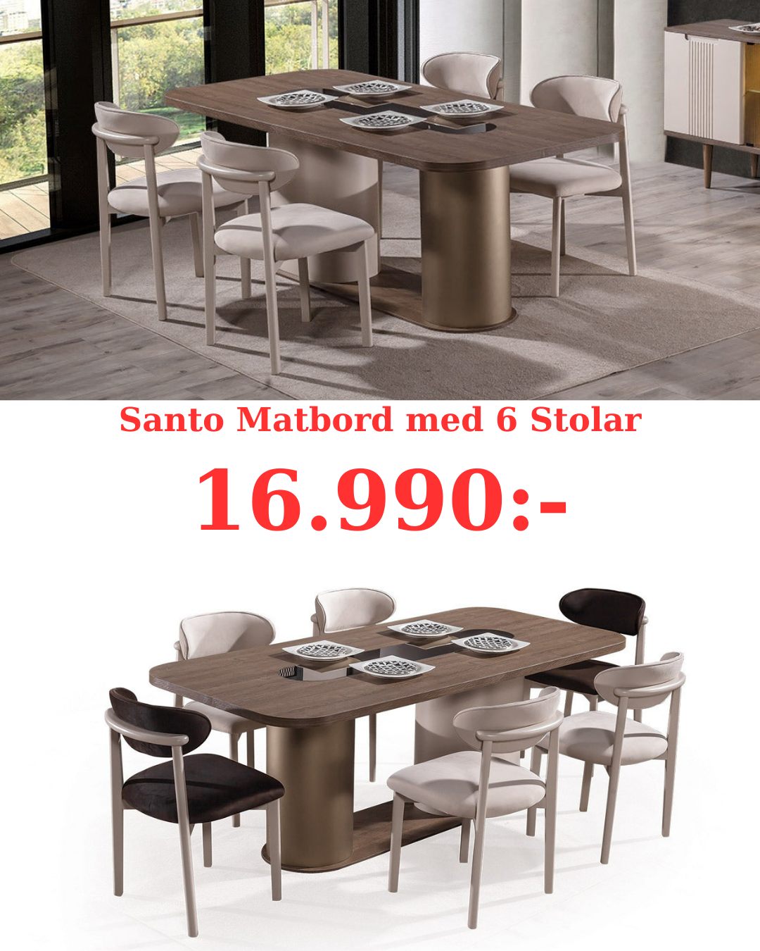 Santo Matgrupp - Matbord med 6 Stolar