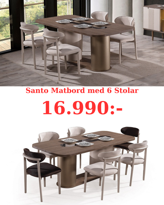Santo Matgrupp - Matbord med 6 Stolar
