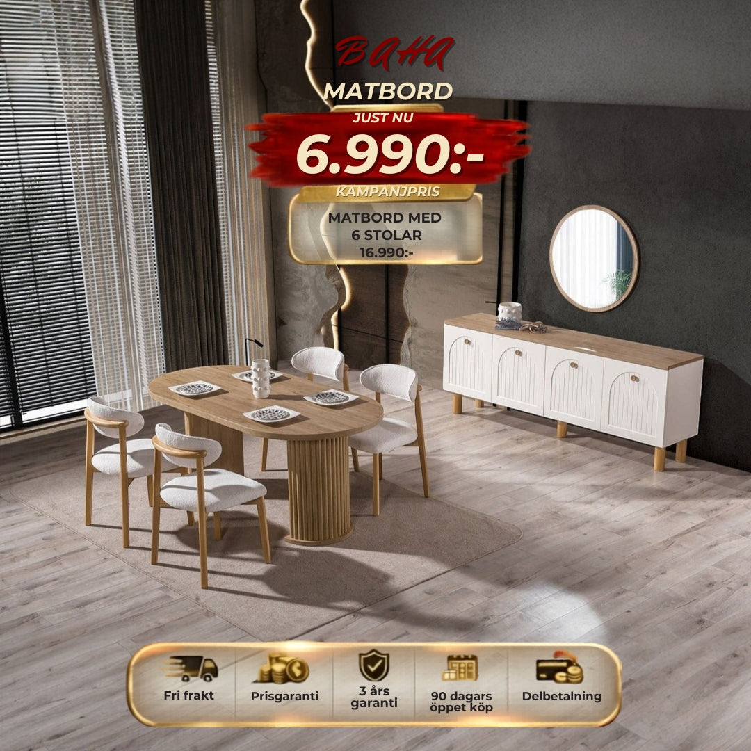 Baha Matgrupp - Matbord med 6 Stolar