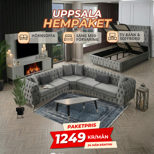4️⃣ Uppsala HemPaket (Hörnsoffa – TV-bänk – Soffbord – Säng med förvaring)
