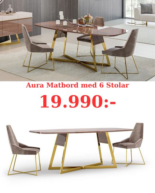 Aura Matgrupp - Matbord med 6 Stolar