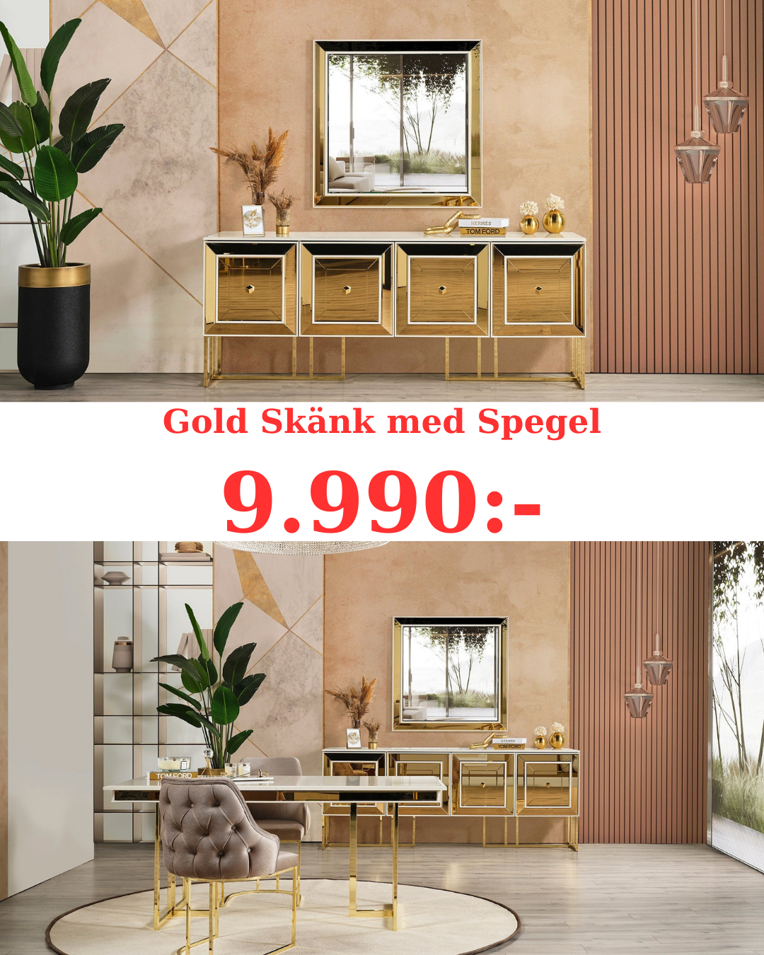 Gold Skänk med Spegel