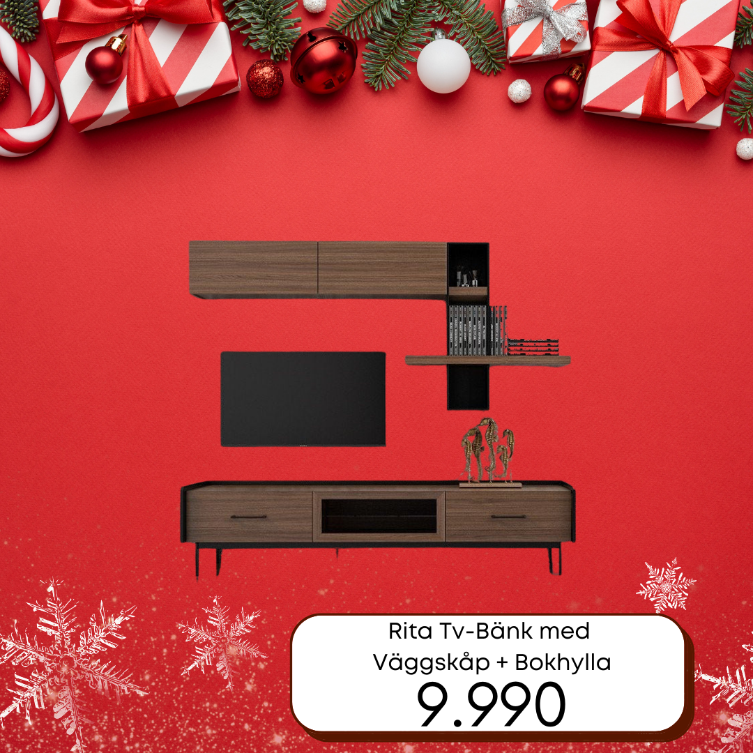 Rita Tv-Bänk med Väggskåp + Bokhylla