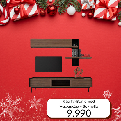 Rita Tv-Bänk med Väggskåp + Bokhylla