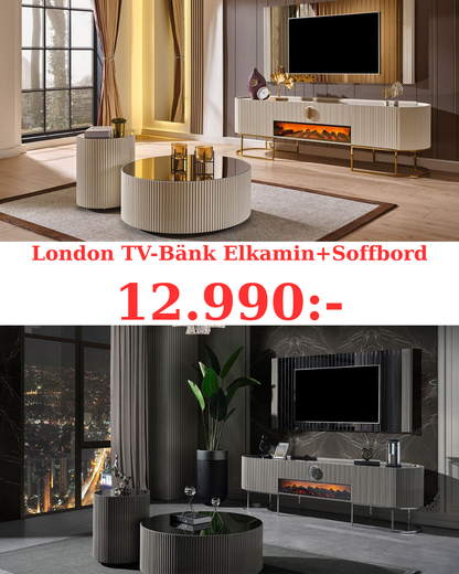 London TV-Bänk Elkamin + Soffbord