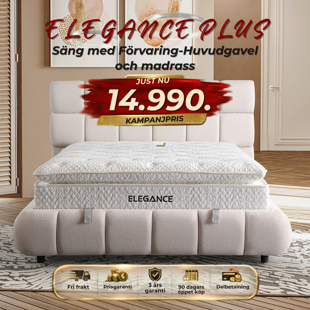 ⭐ ELEGANCE PLUS 140*200 Sängpaket – med förvaring, huvudgavel och madrass ⏳ Begränsat antal – passa på!