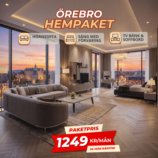 6️⃣ Örebro HemPaket (Hörnsoffa – TV-bänk – Soffbord – Säng med förvaring)