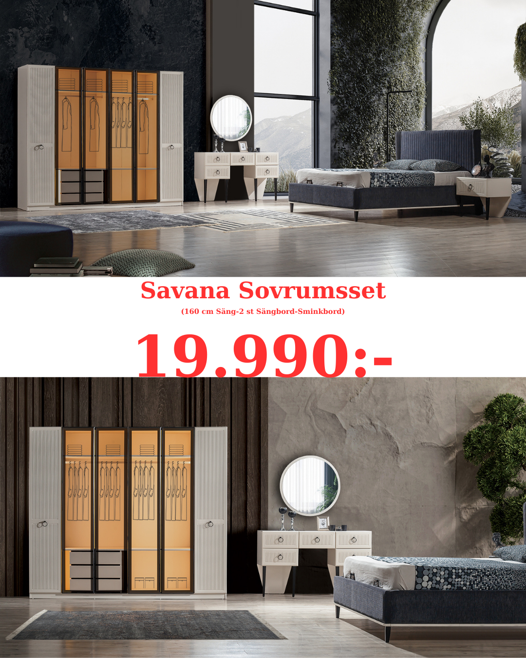 Savana Sovrumsset ( Säng+ 2 st Sängbord+ Sminkbord )