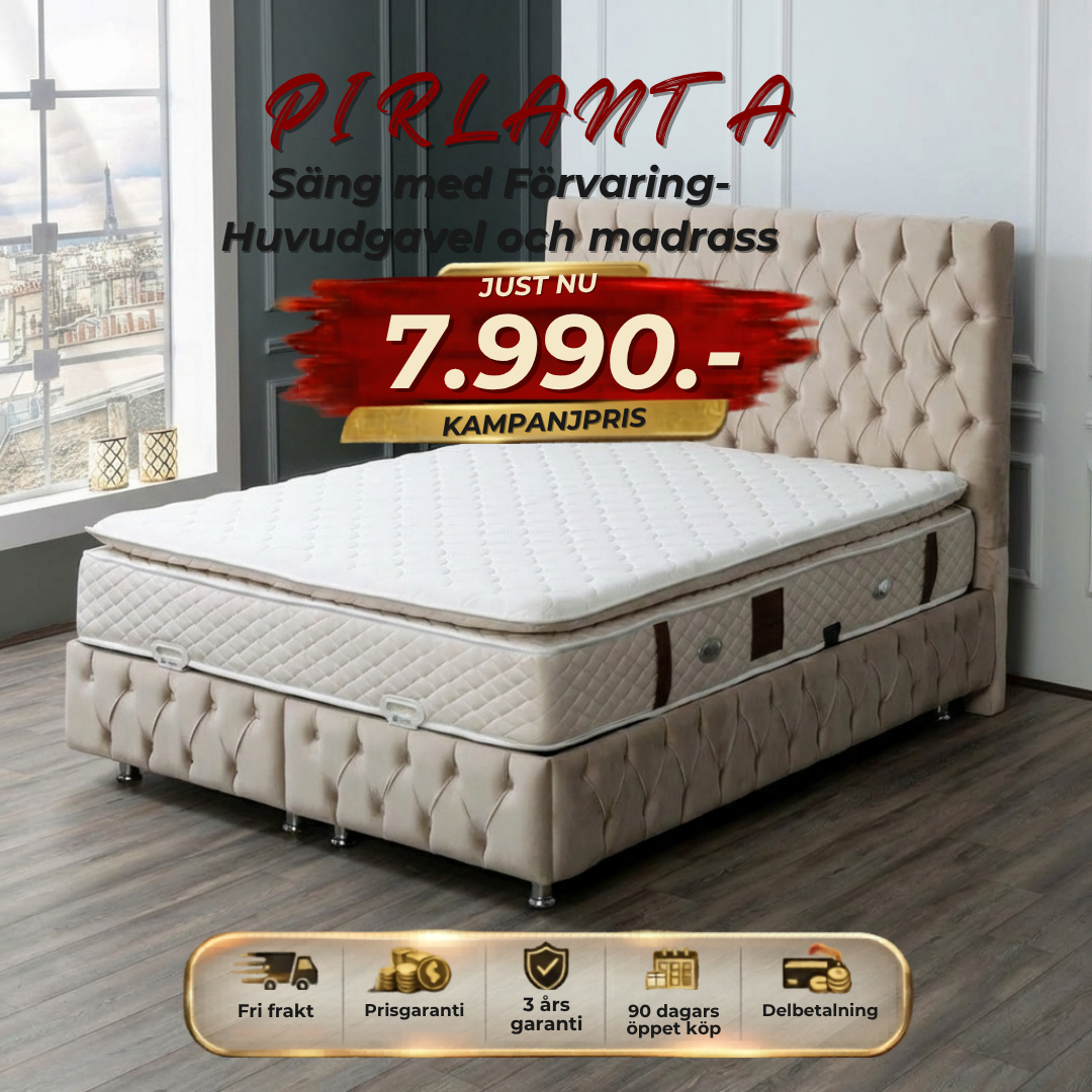 ⭐ PIRLANTA 140/160/180*200 Bedpaket – with storage, headboard and mattress ⏳ Begränsat antal – först till kvarn!
