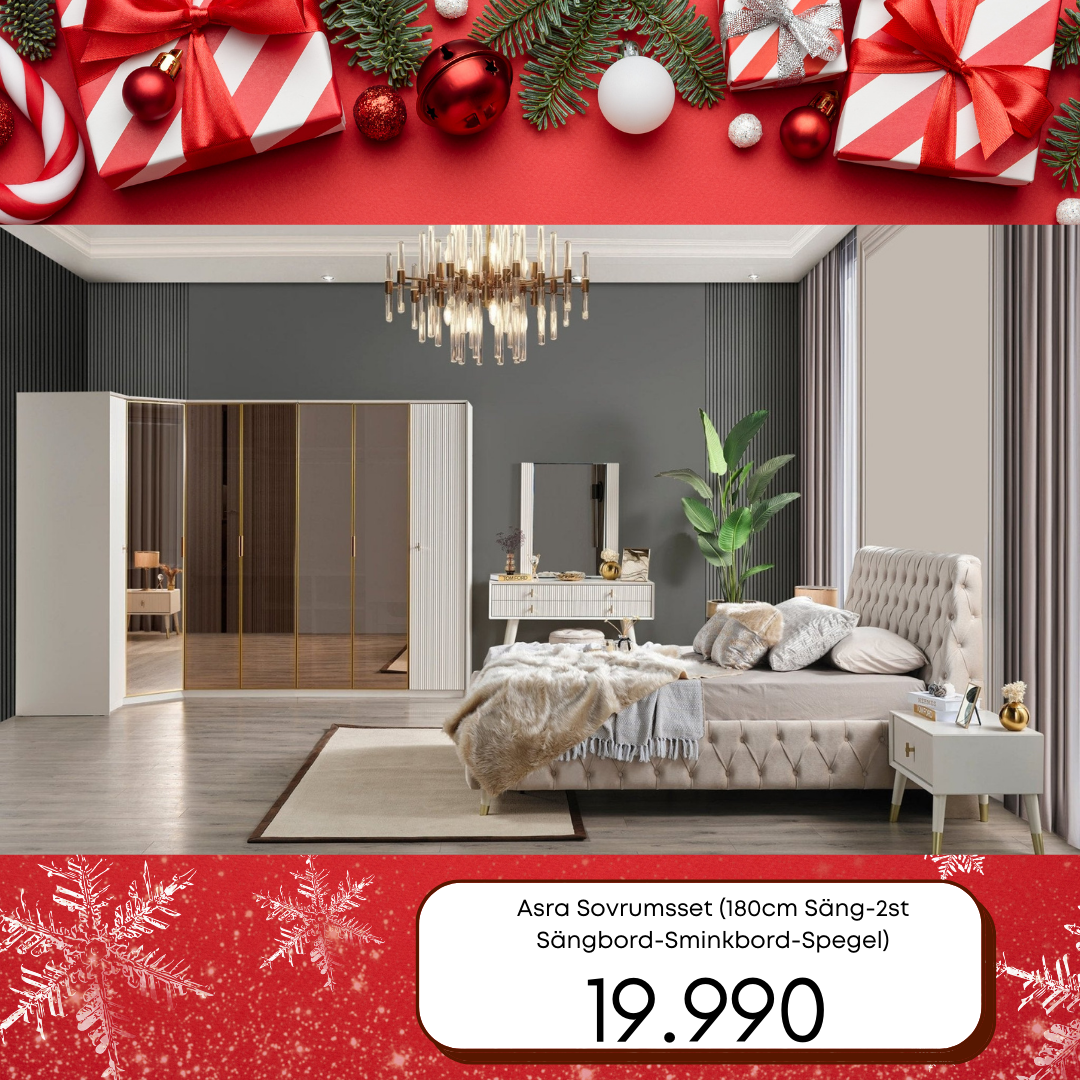 Asra Sovrumsset (180cm Säng-2st Sängbord-Sminkbord-Spegel)
