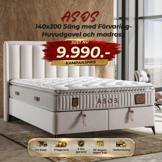 ⭐ ASOS 140x200 Sängpaket – med förvaring, huvudgavel och madrass ⏳ Begränsat antal