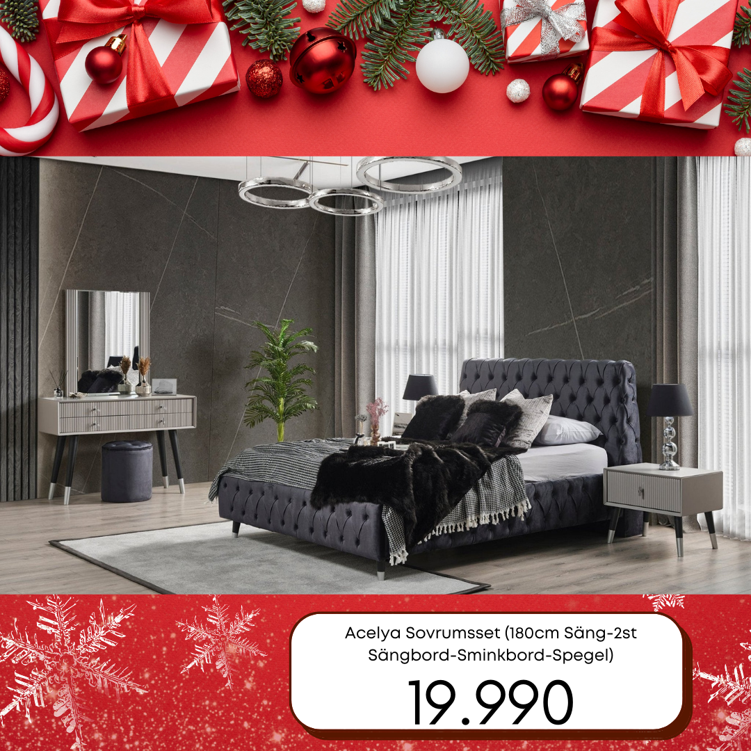 Acelya Sovrumsset (160cm/180cm Säng-2st Sängbord-Sminkbord-Spegel)