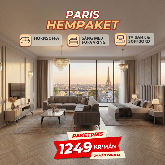 8️⃣ Paris HemPaket (Hörnsoffa – TV-bänk – Soffbord – Säng med förvaring)