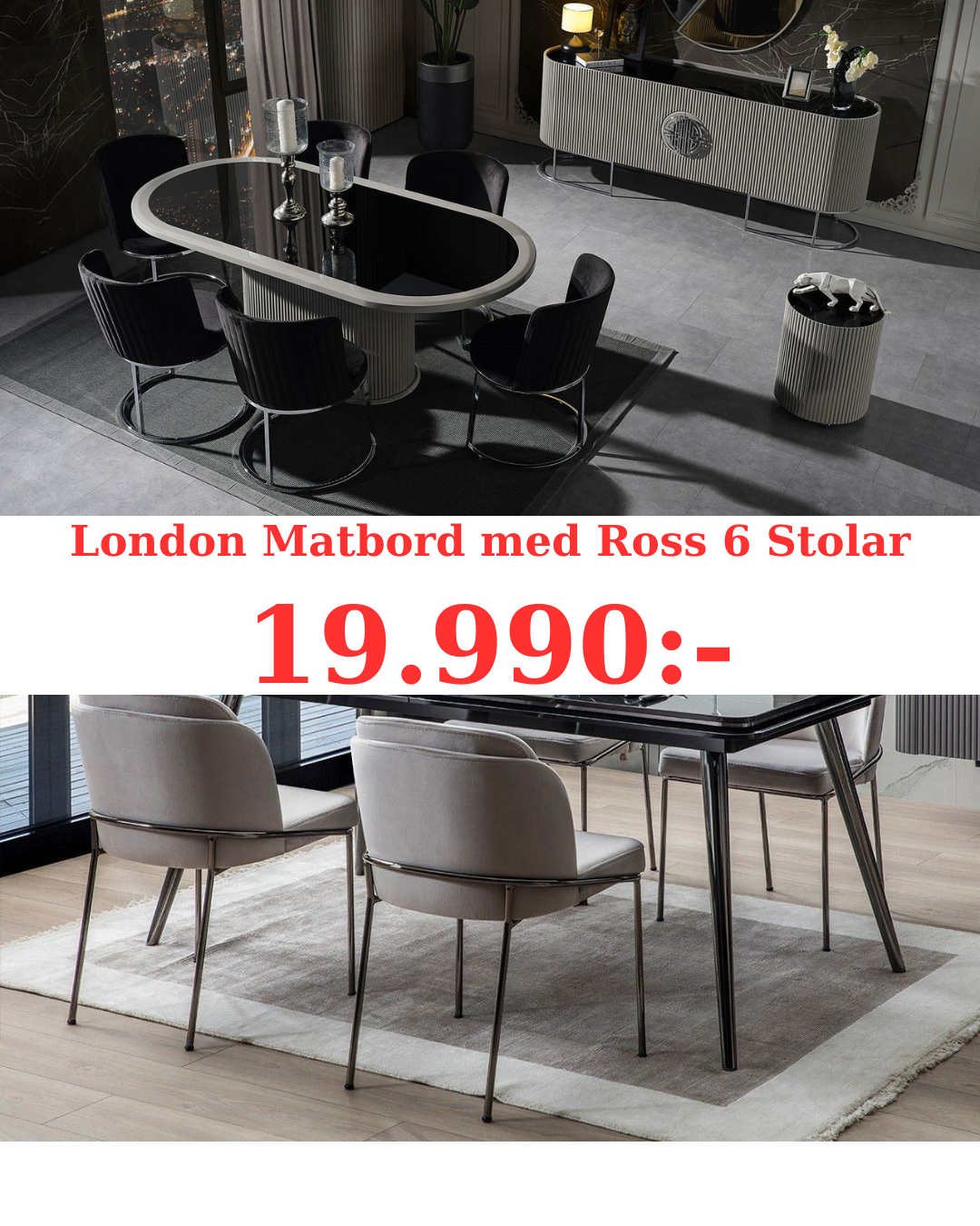 London Matbord med Ross 6 Stolar