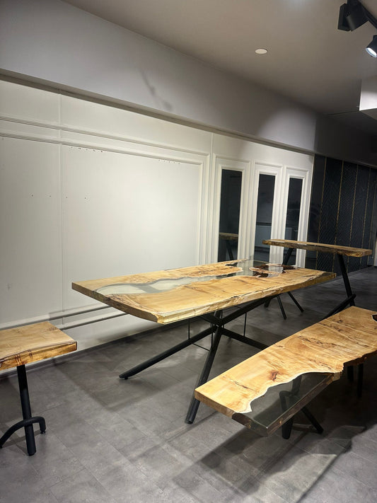 Epoxy Vardagsrumsset - (Matbord - Bänk - Sidobord - Avlastningsbord)