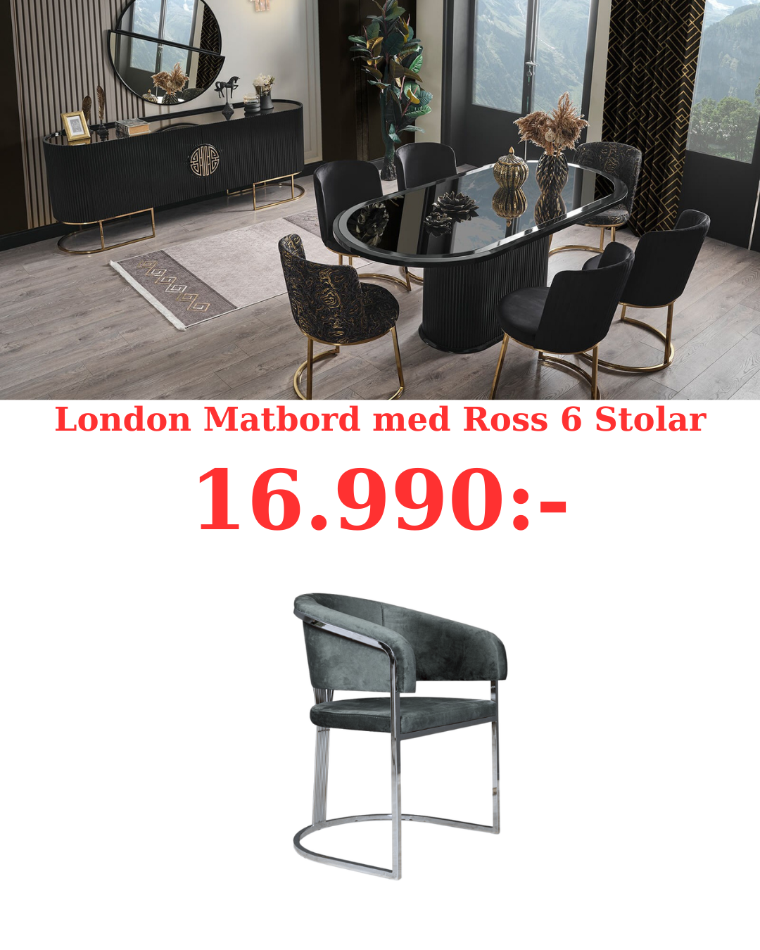 London Matbord med Ross 6 Stolar