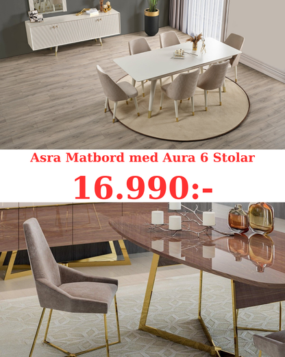Asra Matbord med Aura 6 Stolar