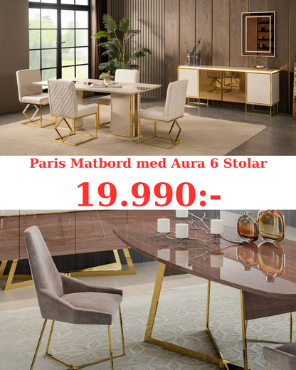 Paris Matbord med Aura 6 Stolar