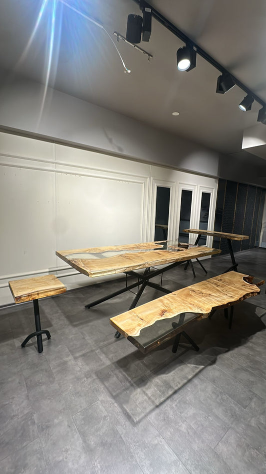 Epoxy Vardagsrumsset - (Matbord - Bänk - Sidobord - Avlastningsbord)