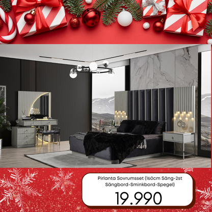 Pirlanta Sovrumsset (160 cm Säng-2st Sängbord-Sminkbord-Spegel)