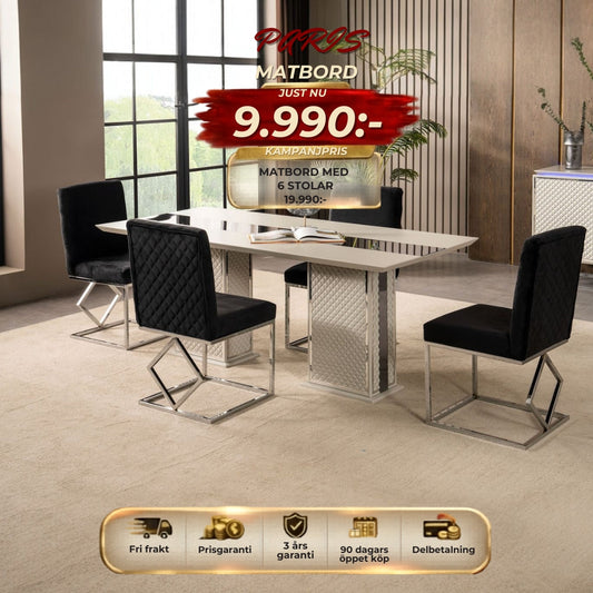 Paris Matgrupp - Matbord med 6 stolar