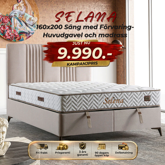 ⭐ SELANA 160x200 Sängpaket – med förvaring, huvudgavel och madrass ⏳ Begränsat antal