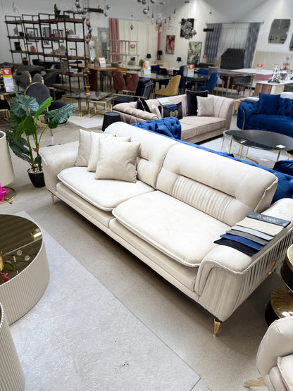 Verona 3+3+1 Soffgrupp - Beige med Guld Ben