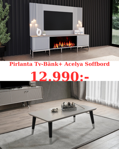 Pirlanta TV-Bänk med Elkamin+Soffbord