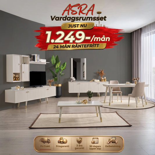 Asra Vardagsrumsset - (Matbord med 6st Stolar-Soffbord-Tv Bänk)