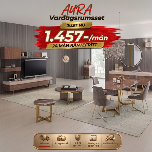 Aura Vardagsrumsset - (Matbord med 6st Stolar-Soffbord-Tv Bänk)