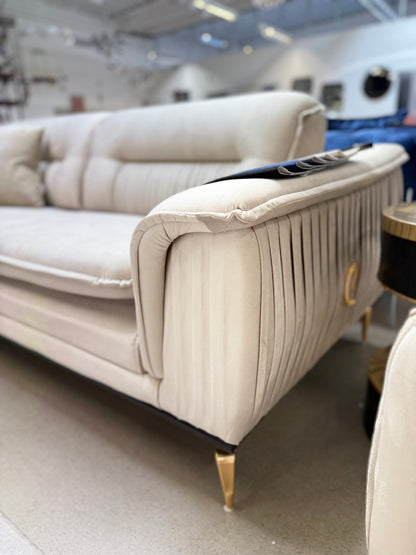 Verona 3+3+1 Soffgrupp - Beige med Guld Ben