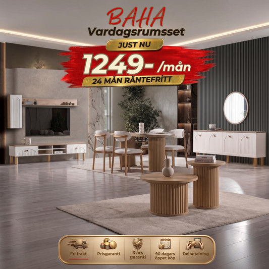 Baha (Matbord) Vardagsrumsset - (Matbord med 6st Stolar-Soffbord-Tv Bänk)