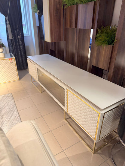 Tv Bänk - Beige med Guld ben