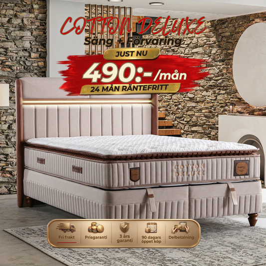 Cotton Deluxe Säng-Huvudgavel-Madrass-Förvaring