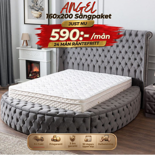 ⭐ ANGEL 160x200 Bedpaket – with storage, headboard and mattress ⏳ Begränsat antal – passa på!