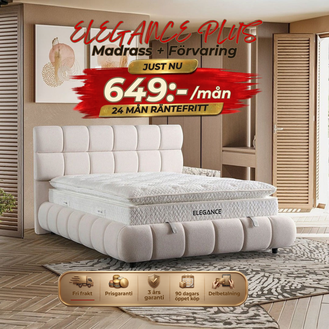 Elegance Plus  Bed-Headboard-Mattress-Storage