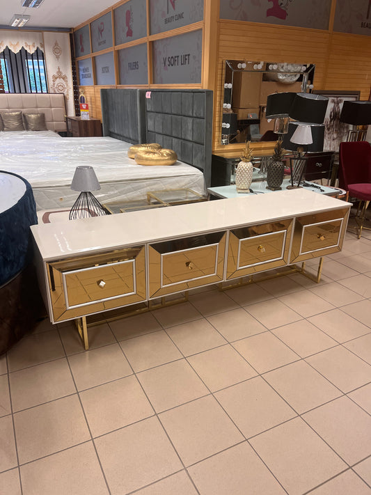 Gold Tv Bänk - Vit med Guld Ben