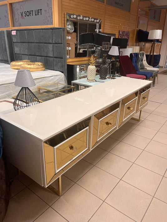 Gold Tv Bänk - Vit med Guld Ben