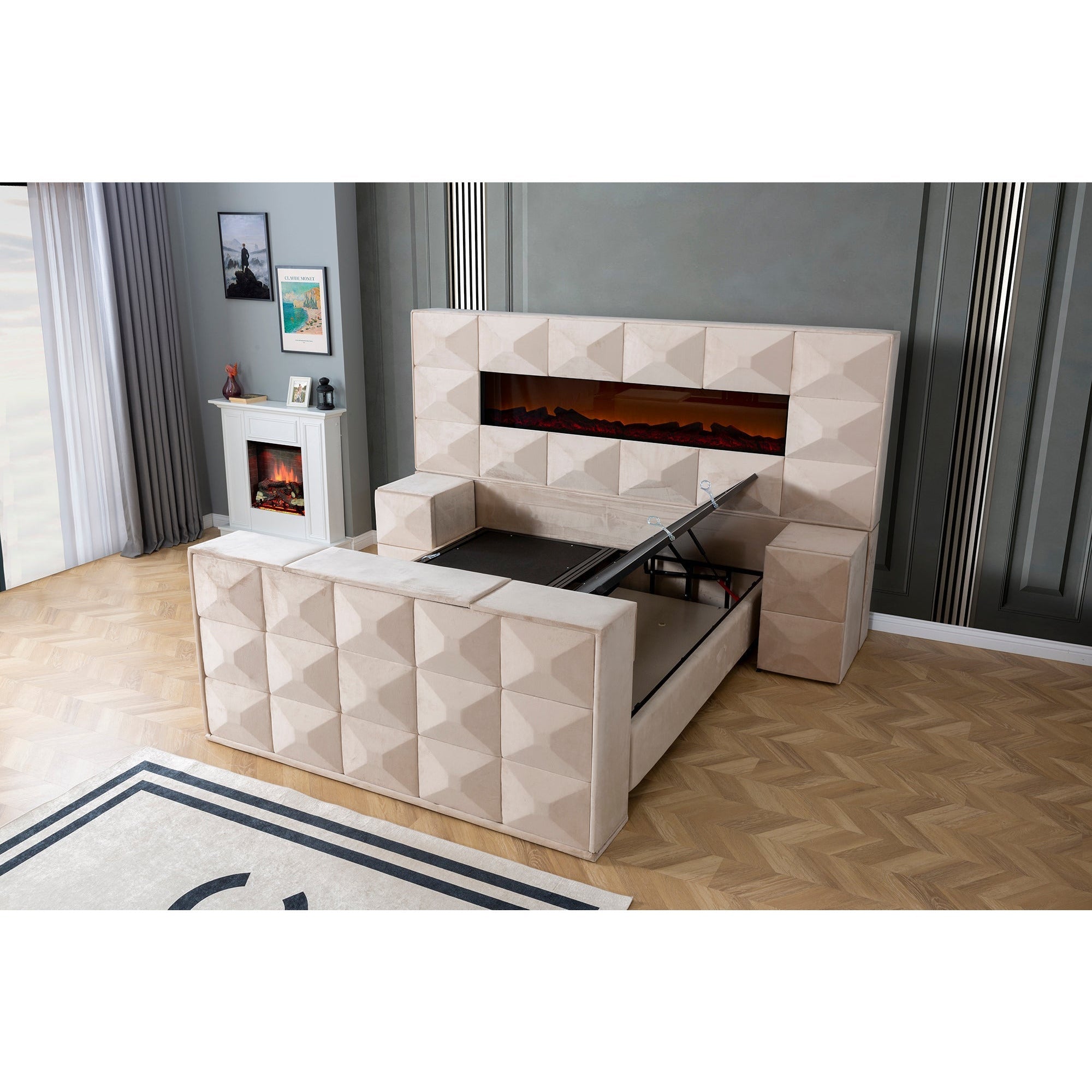 Milano Säng-Huvudgavel-Madrass-Förvaring-Tv Lift - LINE Furniture Group