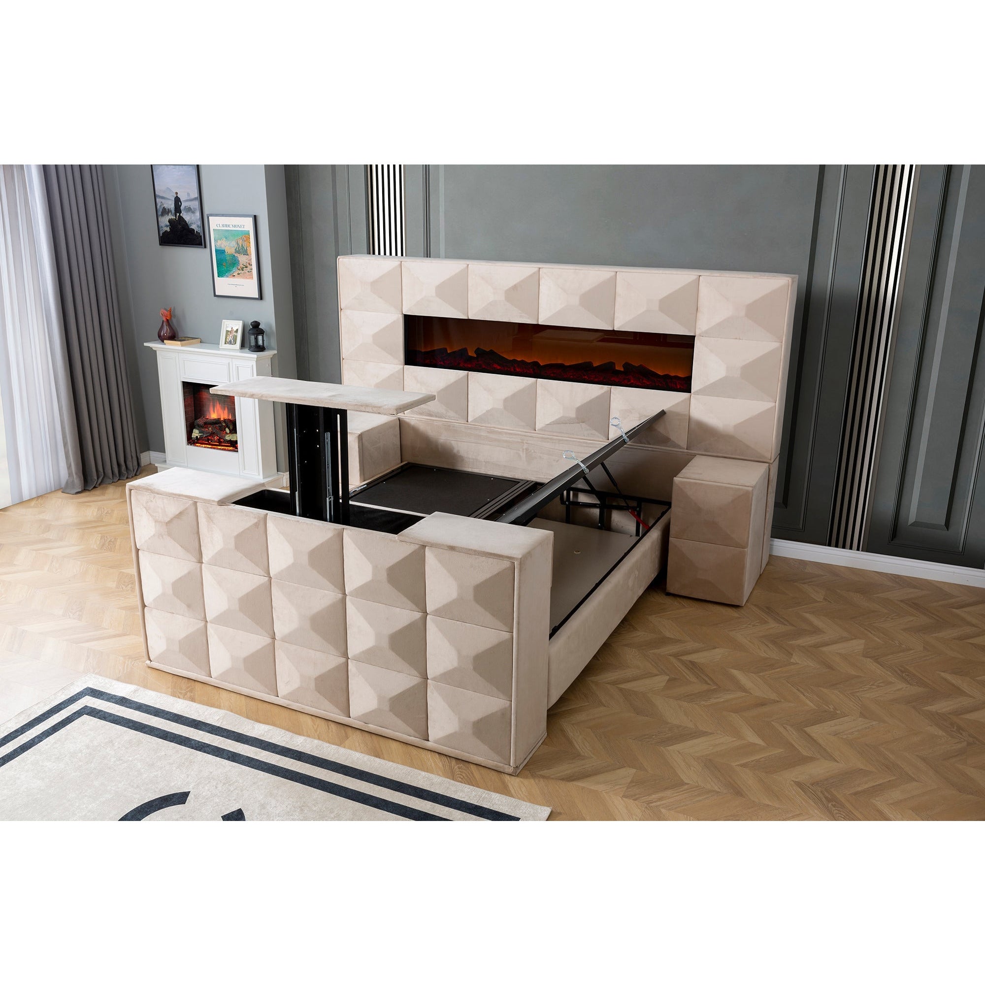 Milano Säng-Huvudgavel-Madrass-Förvaring-Tv Lift - LINE Furniture Group