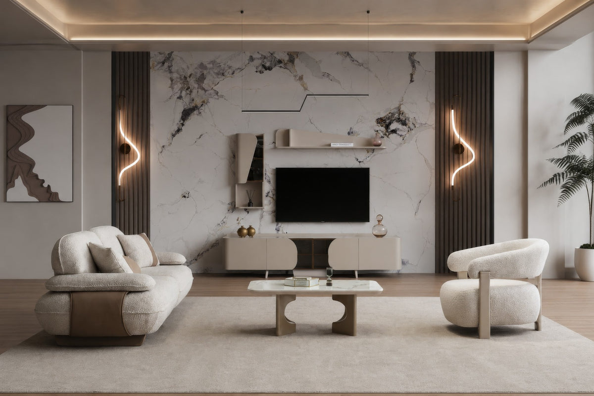 INCI Vardagsrumsset - (Matbord med 6st Stolar-Soffbord-Tv Bänk)