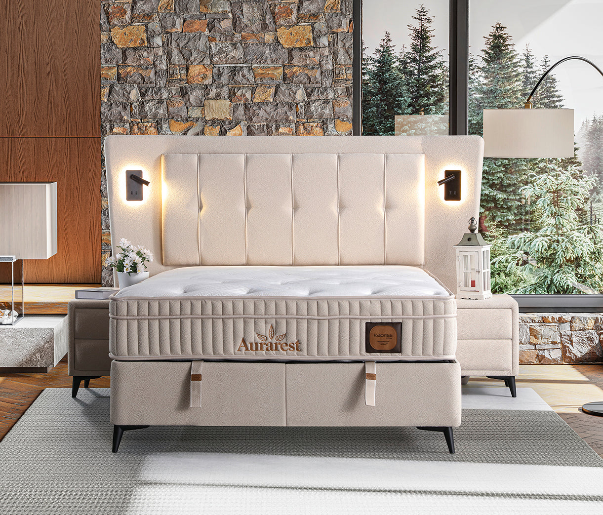 Aurarest  Säng-Huvudgavel-Madrass-Förvaring