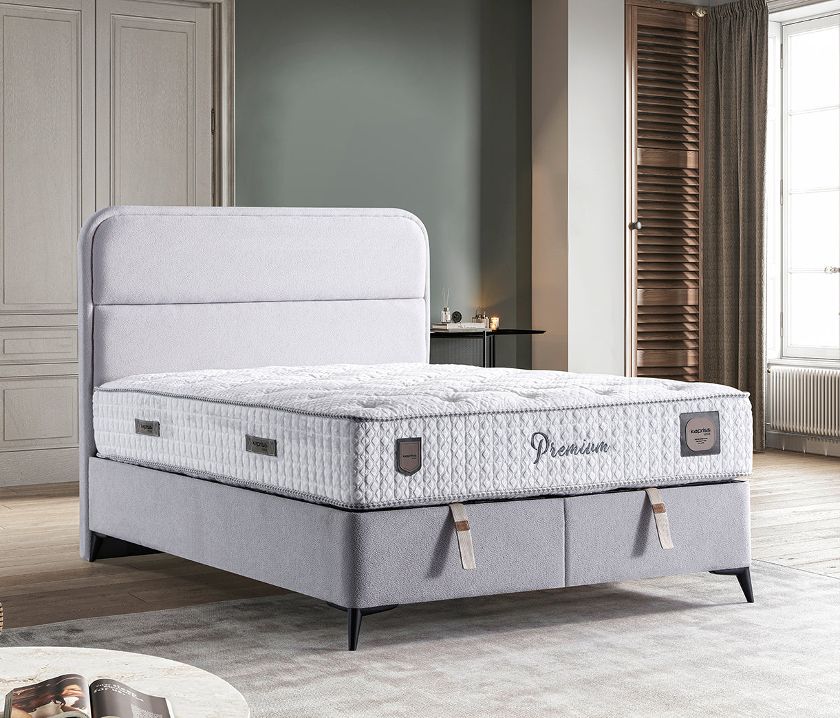 Premium Säng-Huvudgavel-Madrass-Förvaring
