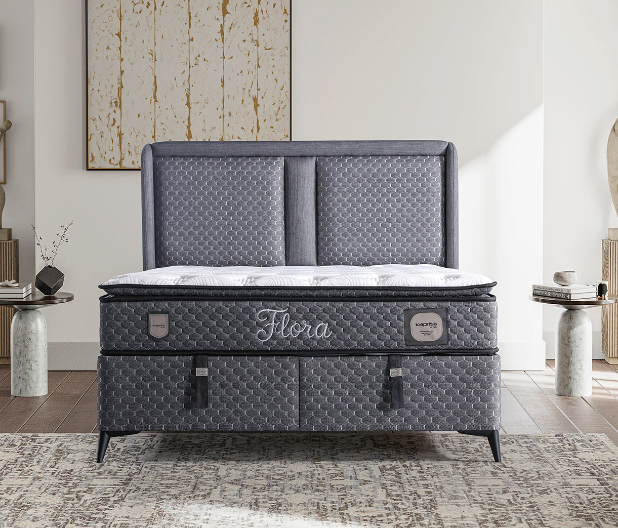 Flora Säng-Huvudgavel-Madrass-Förvaring