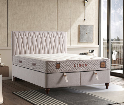 Linen Säng-Huvudgavel-Madrass-Förvaring