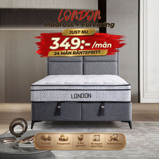 London Säng-Huvudgavel-Madrass-Förvaring