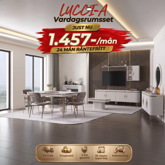 Lucci-A Vardagsrumsset - (Matbord med 6st Stolar-Soffbord-Tv Bänk)